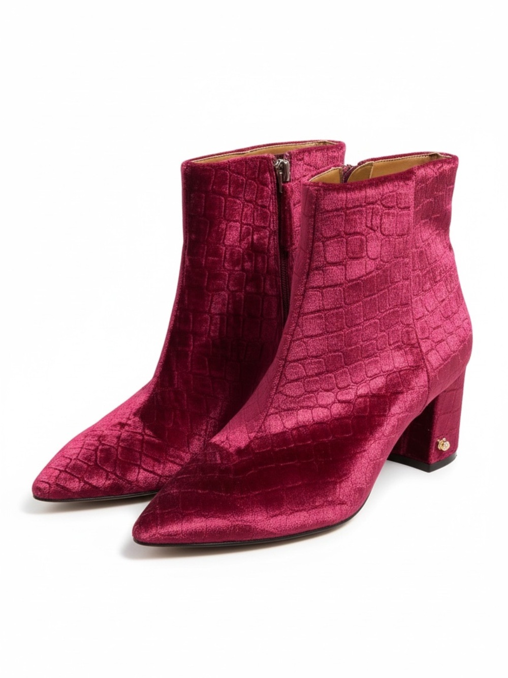 Kurt Geiger London Burgundy Croc Embossed Velvet Ankle Boots Size 38
